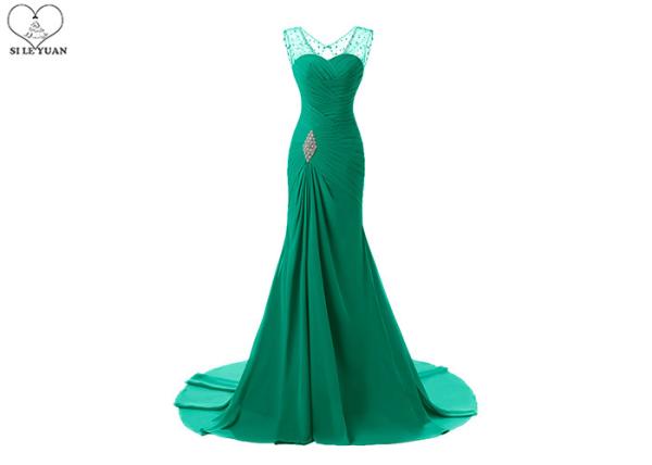 Sleeveless Plus Size Ball Gowns / Long Tail Chiffon Evening Gowns For Pleating