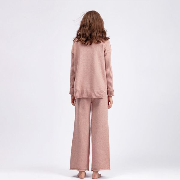 Women s Pullover with Pullover Closure and Hand Wash Care Instructions High necked knitted sweater and pants set