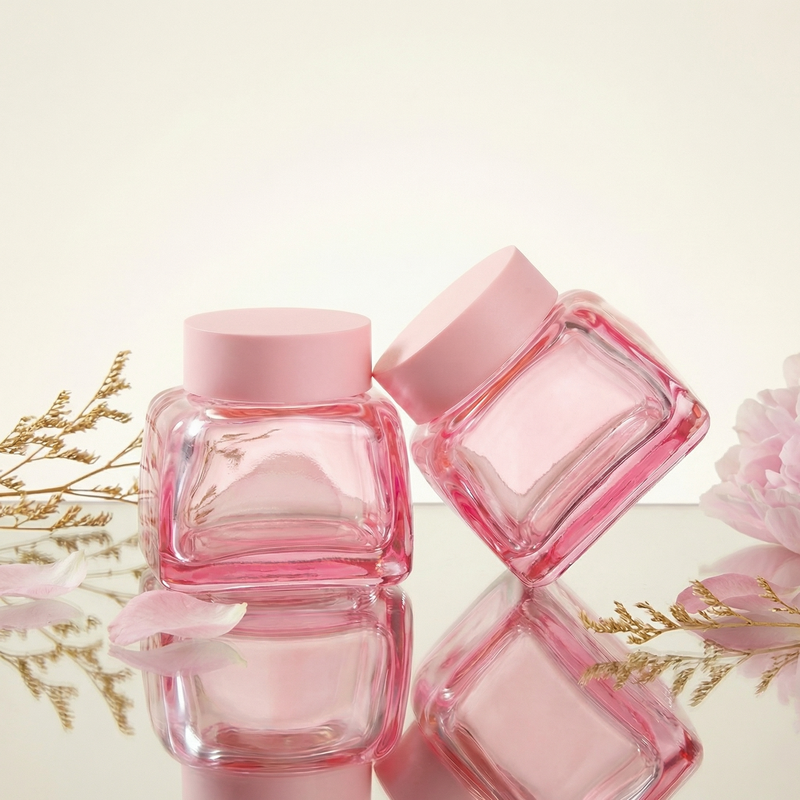 Empty Glass Cosmetic Jars 50g Square Lotion Cream Face Container