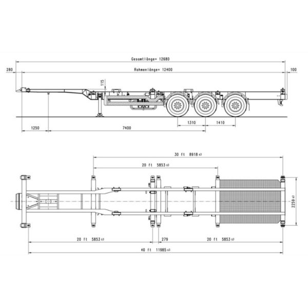 ABS Anti-lock Braking System 20 FT Double Axle Container Trailer Chassis Semi Trailers