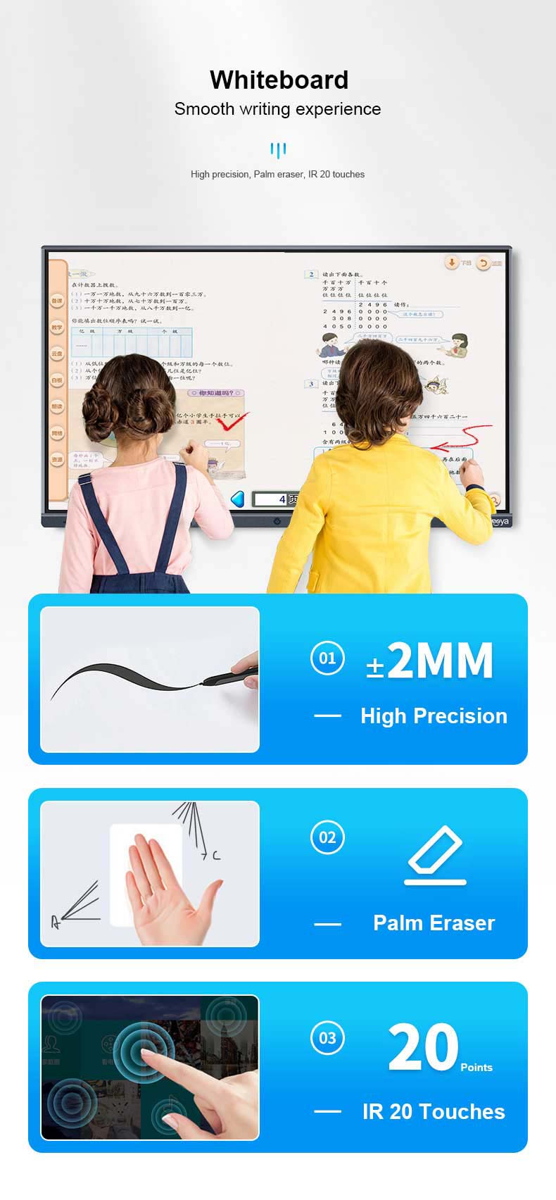 взаимодействующий экран касания Whiteboard ТВ 4K умный 75 дюймов для дела
