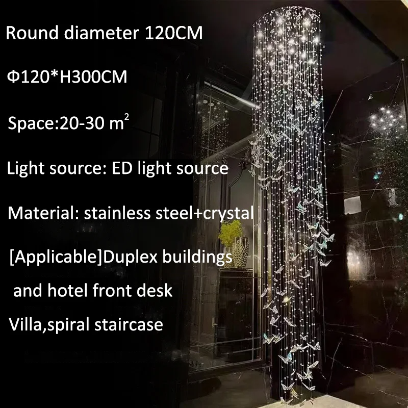 Butterfly Crystal Chandelier Living Room Crystal Staircase Pendant Light Indoor Large LED Lights(WH-NC-165)