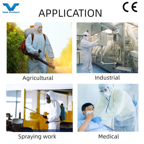 Одноразовые комбинезоны 55-70 ггм для потребительского рынка США от категории CE Cat3 Type4/5/6