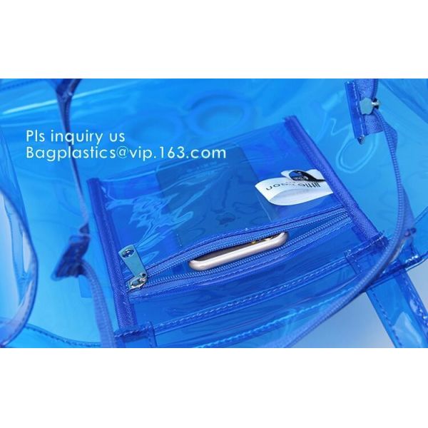 Fashion Summer Women Handbags Transparent Shoulder Bags PVC Tote Beach Bags, Promotional Summer Clear PVC Beach Bag, tot