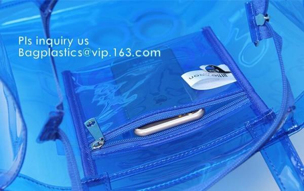 pvc gift bag / transparent shopping bag / wholesale china pvc handbags, PVC coated shopping bag, rope handle clear pvc b