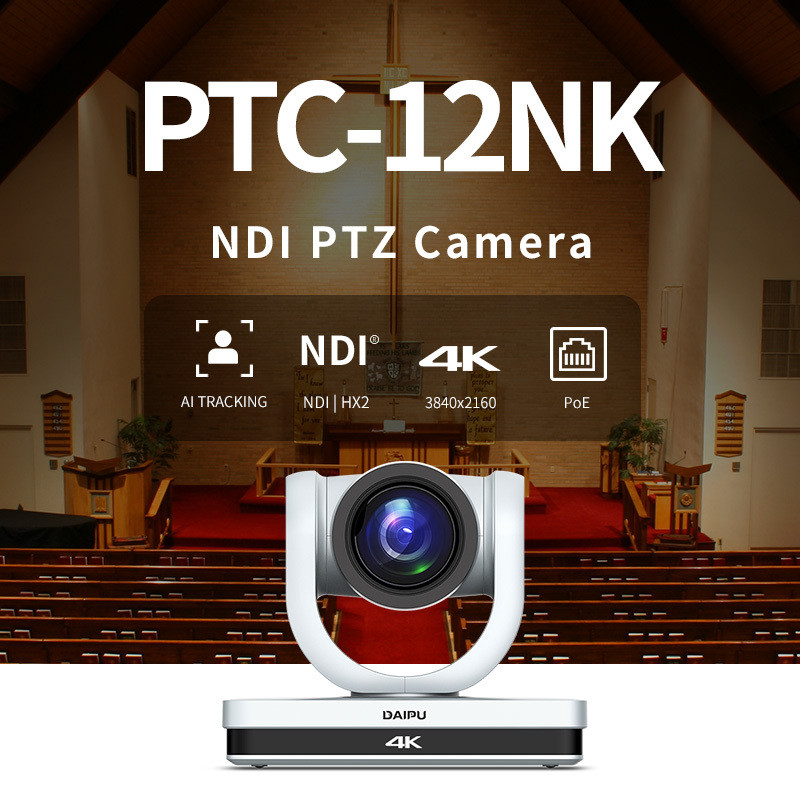 PTC-12NK NDI HX2 PoE HD-MI 3G-SDI 4K30 UHD IP Auto Tracking PTZ Camera for Live Streaming