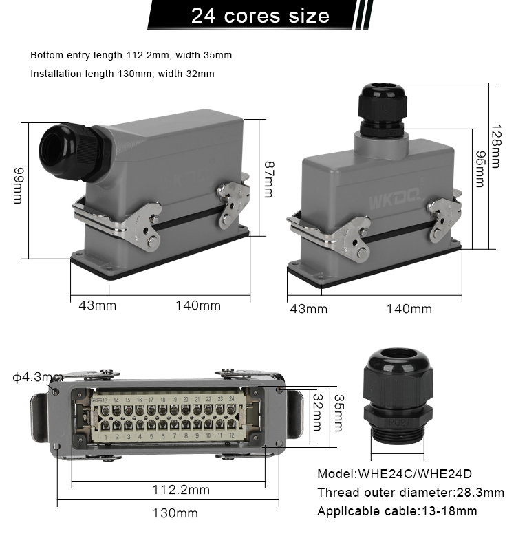 Соединитель 500V мужской женский сверхмощный 1.0mm2 IEC 61984