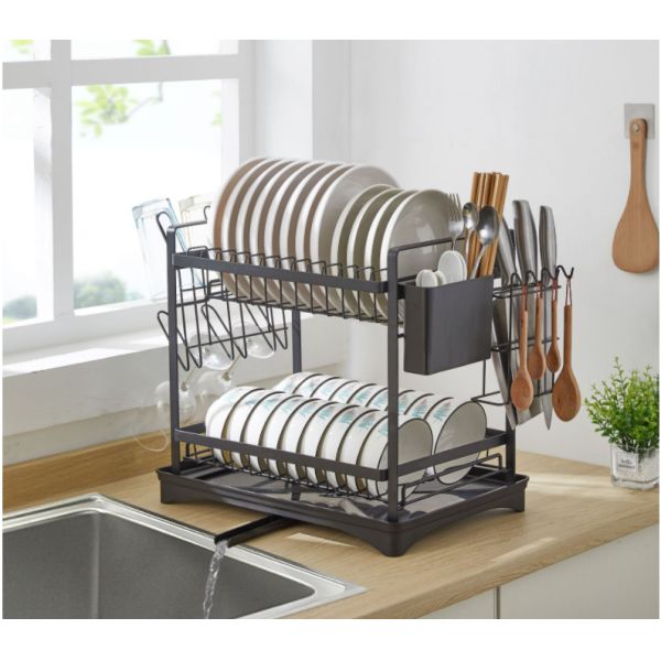 2 Layers Removable L38.5cm Steel Kitchen Basket Rack