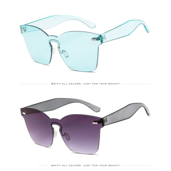 UV400 Rimless Square Frame One Piece Lens Band Packaging Women Hot Sale Sunglasses