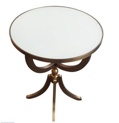 White Stone top with brass metal round side table/end table/coffee table for 5-star hotel bedroom