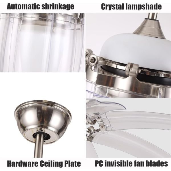 SENKAI Modern Retro Luxury Invisible ABS 8 Fan Blade Ceiling Fan With Light Iron Lamp Body LED Ceiling Light для спальни