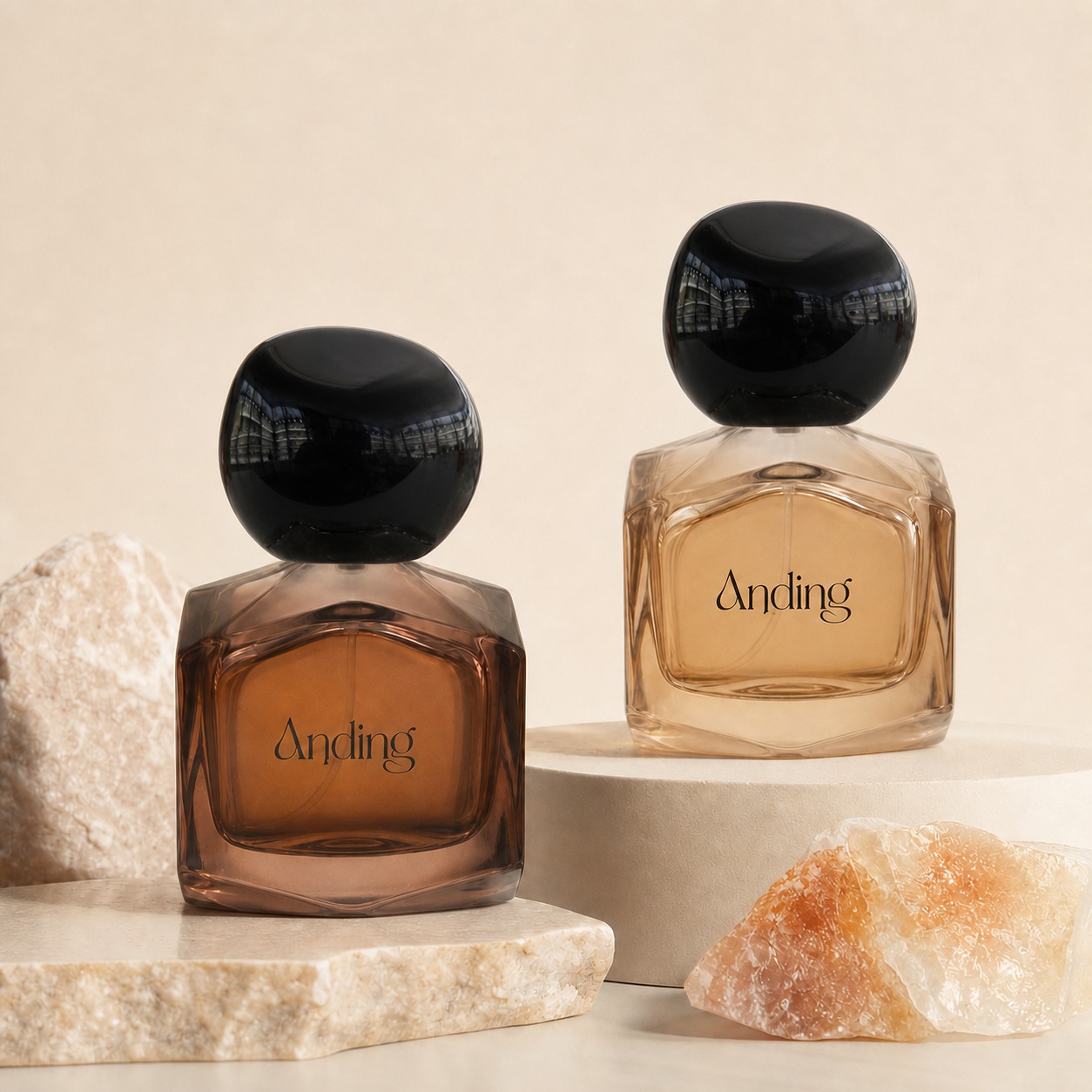 50ml Glass Perfume Bottles Square Crimp Neck Wholesale Custom Black Plastic Cap