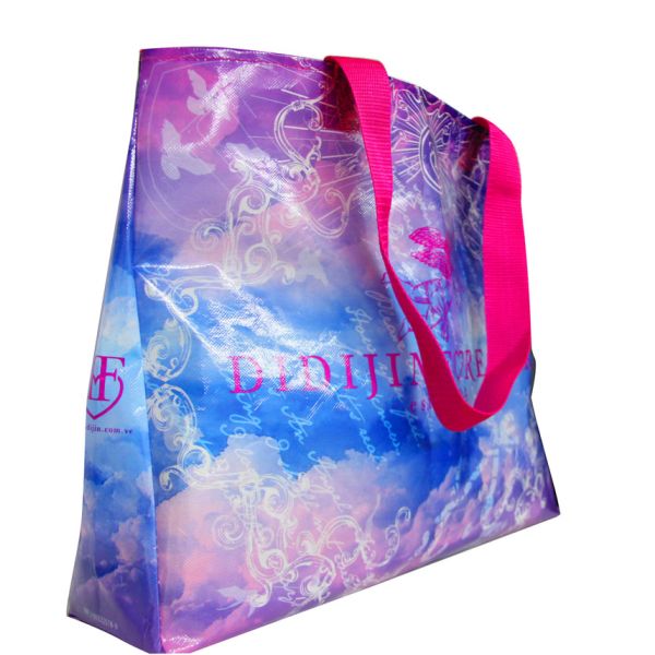 Custom Printed Non Woven Carry Bag Shining Coated Pink Handle For Shopping
