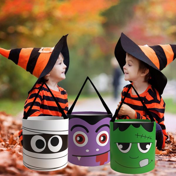 Silk Screen Printed Halloween Candy Bag with LED Light and Natural Cotton Fabric