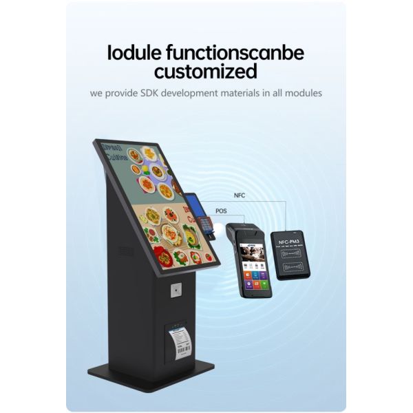 21.5 inch Desktop Self Ordering Pos Printer Ordering Kiosk Digital Restaurant Menu Self Payment Kiosks