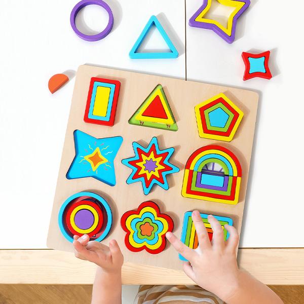 Children's Wooden rainbow Geometry Cognitive 3D Puzzle Building Blocks Learning Toys for Children