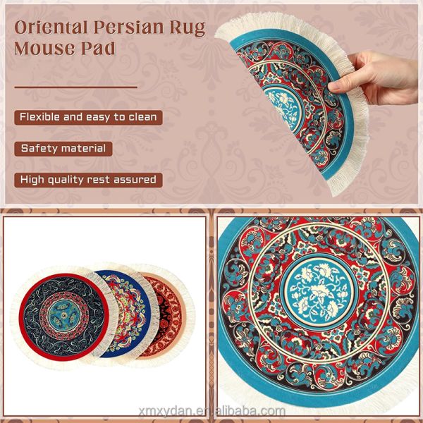 Retro Style Carpet Pattern Mouse Pad with Customizable Thickness and Mini Woven Rug Mat