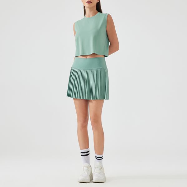 Women's Pleated Tennis Skort High Waisted Quick Dry Yellow Flared A Line Design