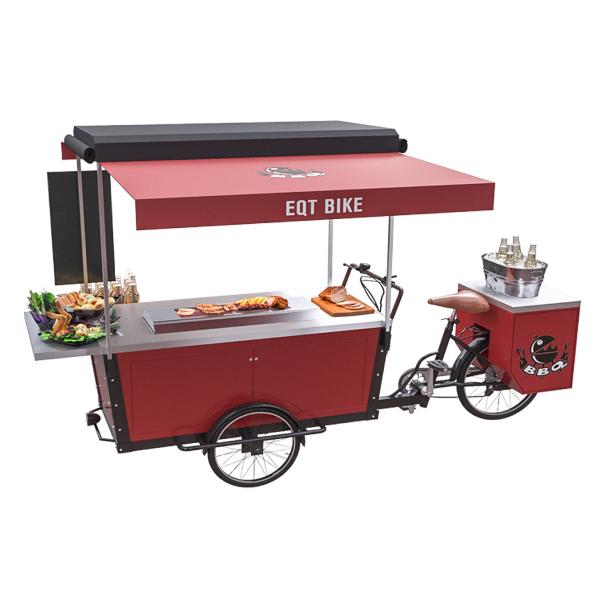 Stainless Grilled Food 50km/H BBQ Tricycle Hot Dog Cart