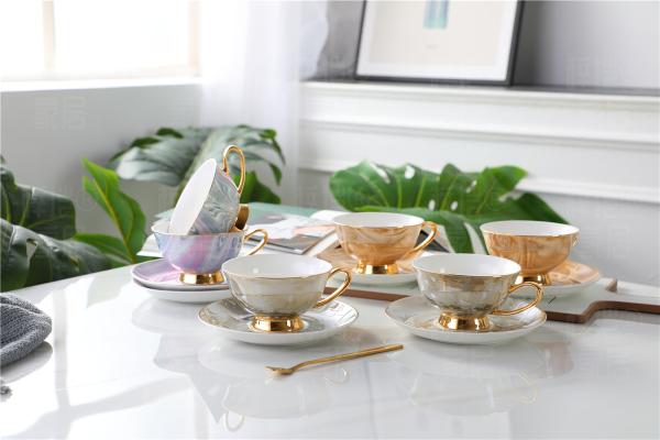 Luxurious Gold Plated Handle 0.5kg Porcelain Fancy Coffee Mugs