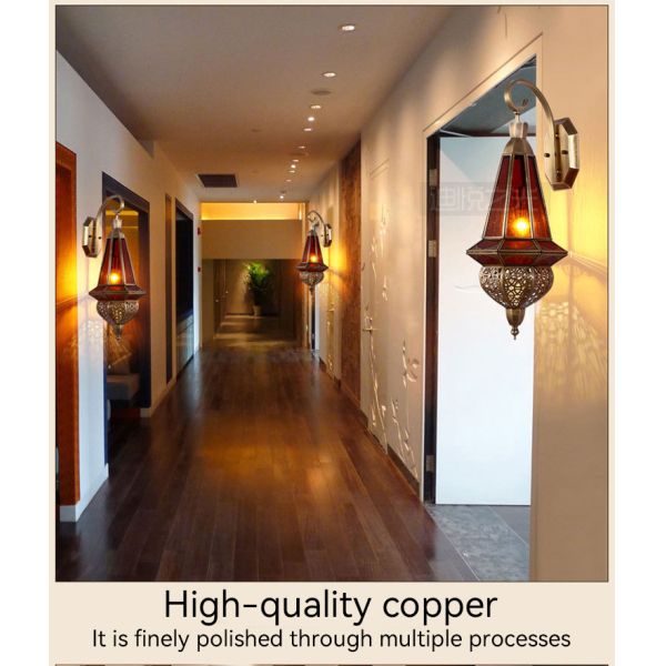 Arabic Style Stained Copper Glass Wall Lights With Switch Control