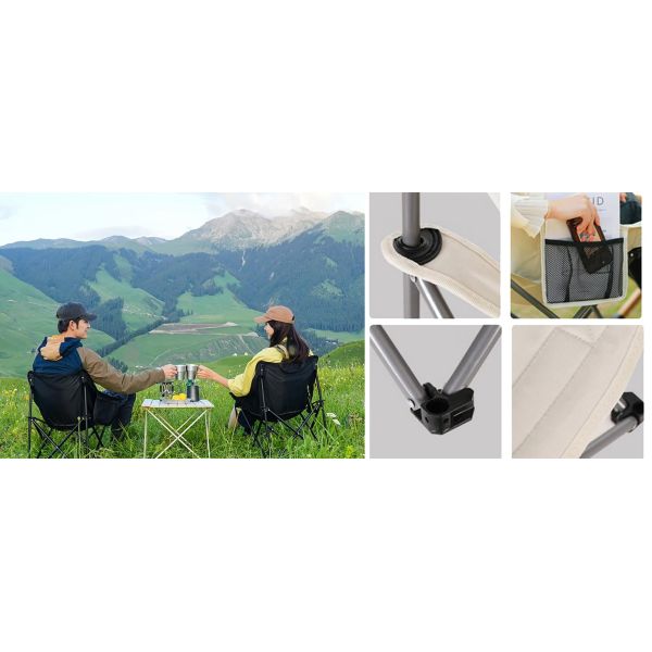 Portable Folding Padded Camping Chair For Lawn Camp Hiking Beach Sports Hunting, Beige