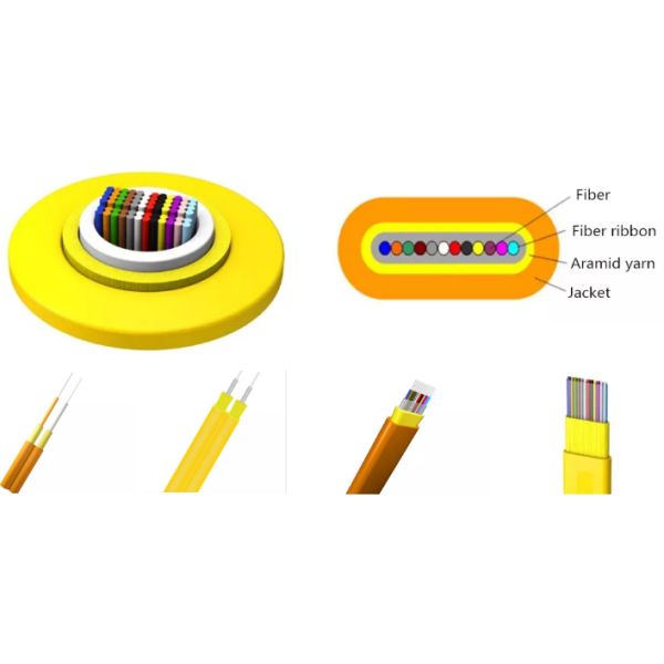 Ленточный кабель волокна кабеля оптического волокна ядра GJDFJV 12 крытый плоский