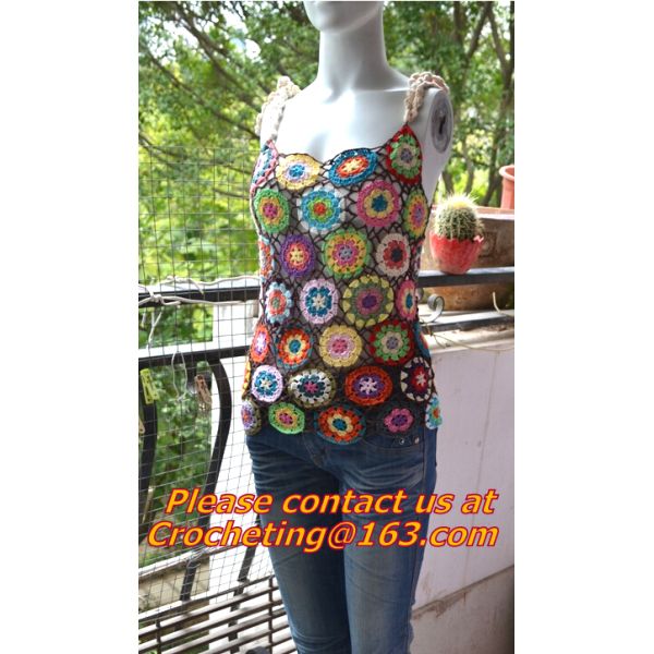 European style deep V-neck halter top ladies short paragraph bottoming openwork crochet to