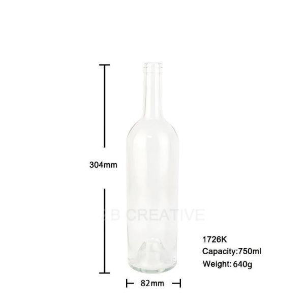 750ml Tapered Bordeaux Bulk Empty Wine Bottles Cork Top For Reserve Wine 610g 1726K-7
