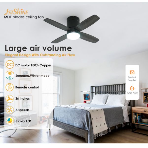 36 polegadas de LED moderno ventilador de teto invisível Mini 4 lâminas de madeira compensada de baixo perfil luz de atenuação
