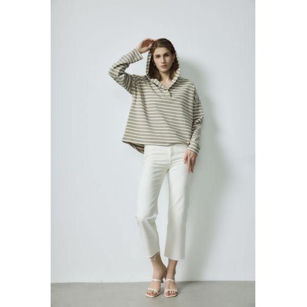 Loop Fabric Soft Striped Hoodie Gentle On Skin Sweatshirt