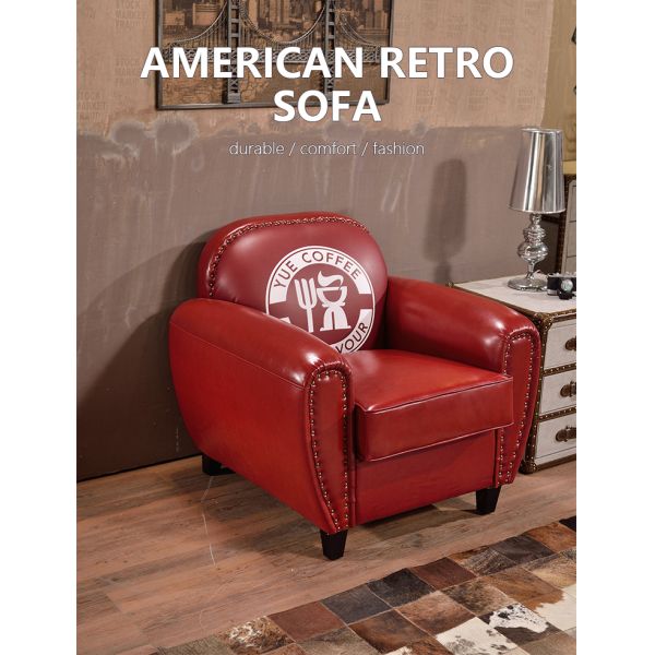 Nidea #8956-1 American Retro Handmade Armchair Sofa with Genuine Leather Seat Antique High Back Design for Living Room Bedroom Hotel Cafe Bar