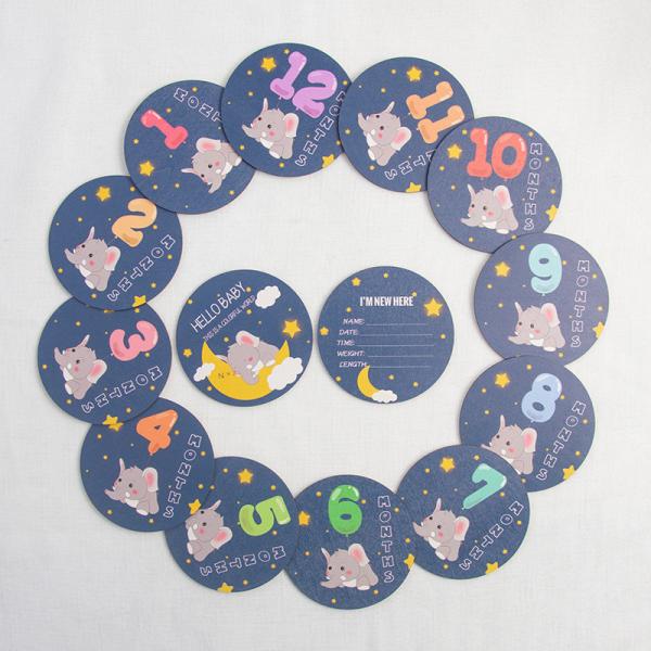 Monthly Milestone Card set 100mm Wooden Discs for Adorable Animals Milestone Cards of Your Newborn Boy/Girl