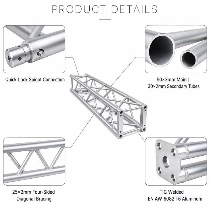 400x400mm EN AW-6082 T6 Aluminum Spigot Truss System with TUV Certification for Stage Lighting