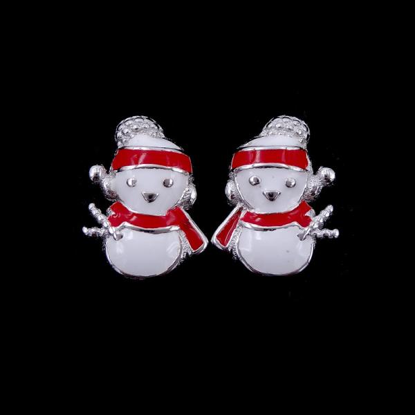 Boneco de neve de prata chapeado do sorriso do ródio 925 das crianças da cola Epoxy joia de prata vermelha/branca