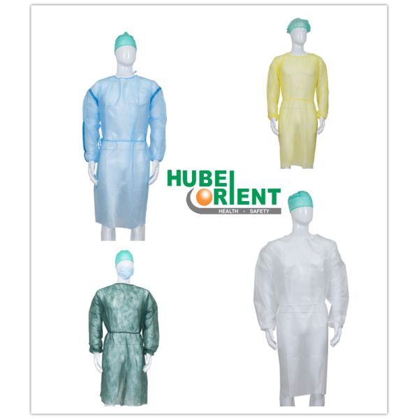 White/Yellow/Blue/Green Anti Dust PP Nonwoven Disposable Isolation Gown With Knitted Cuffs