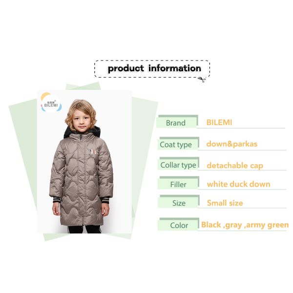 Bilemi 2019 Medium and Small Kids White Duck Down Hooded Long Windproof Snowsuit Thick Outdoor Boy Winter Down Jacket