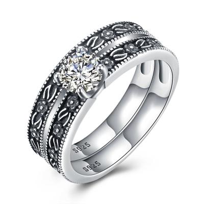 Grupo de alta qualidade das alianças de casamento do acoplamento de Sterling Silver Diamond Studded Cluster do clássico 925