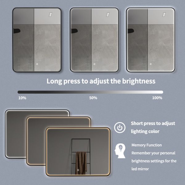 Antifog Rectangle Bathroom Mirror Waterproof With Front Led Light