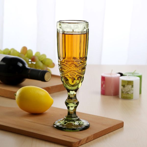 Champagne 150ml Long Stem Wine Glasses Vintage Embossed Glass Goblets