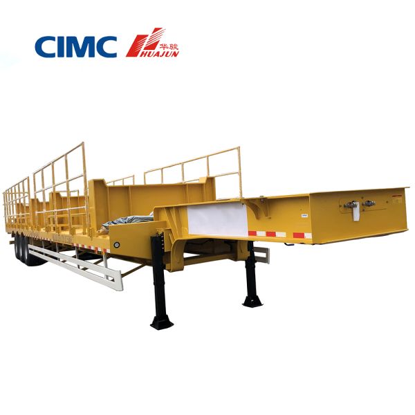 CIMC HUAJUN 3 Axle Low Bed Semi Trailer Truck Trailer Equipment Transport Hydraulic Lifting Low Boy Trailer Fuwa Axle Heavy Duty