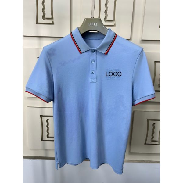 Men's Polo Shirts with Contrast Trim & Textured Design 100% Cotton Piqué High Quality T-Shirt Factory Men Polo T-shirt