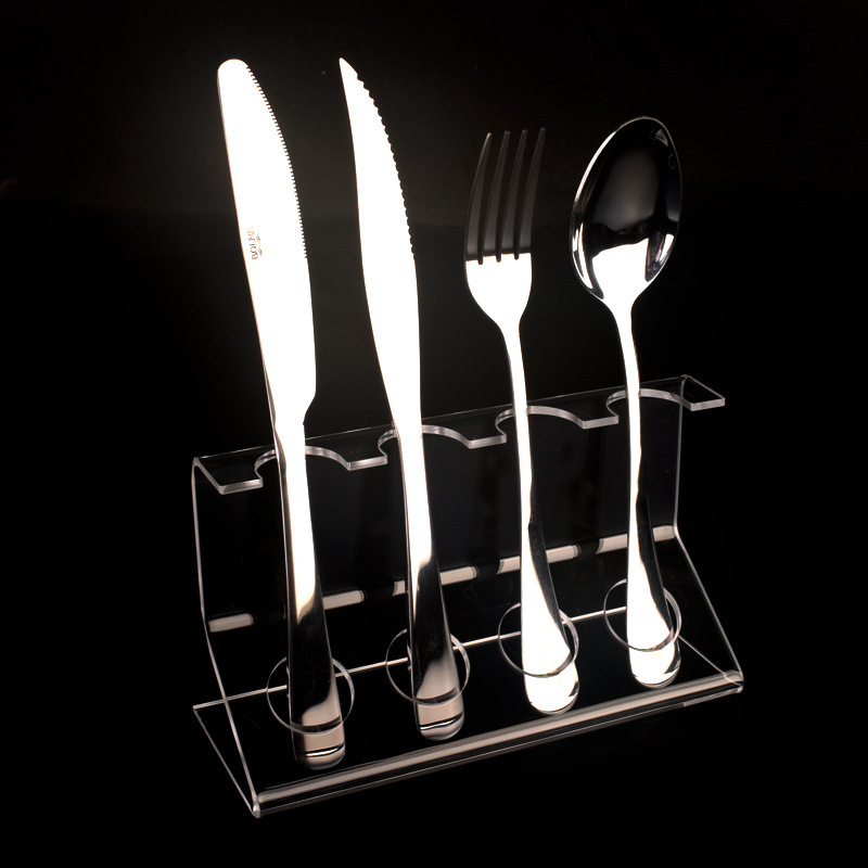 Double Tiers Transparent Acrylic Display Stand Standing Type for Cutlery and Tableware Soup Spoon Base Exhibition