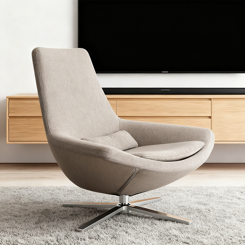 Lazy Lounge Chair for Living Room & Bedroom Single Leisure Soft Comfortable Upholstered Chair Metal Base High-Back Armchair