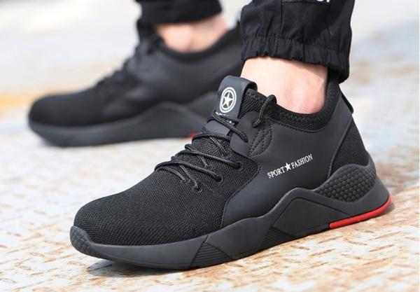 Slip Resistant Flyknit Fabric Leather Waterproof Steel Toe Work Shoes