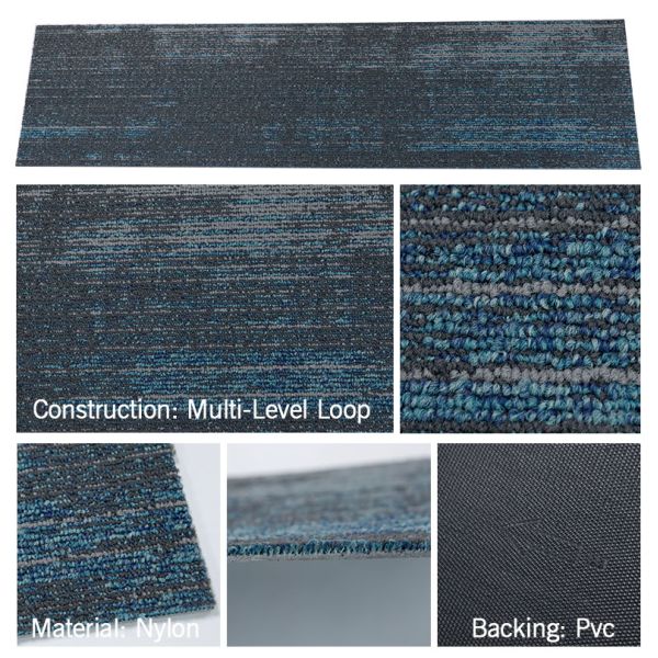 Custom Puzzle Fireproof Plain Striped Jacquard Design Cushioned PP Material Carpet Tile