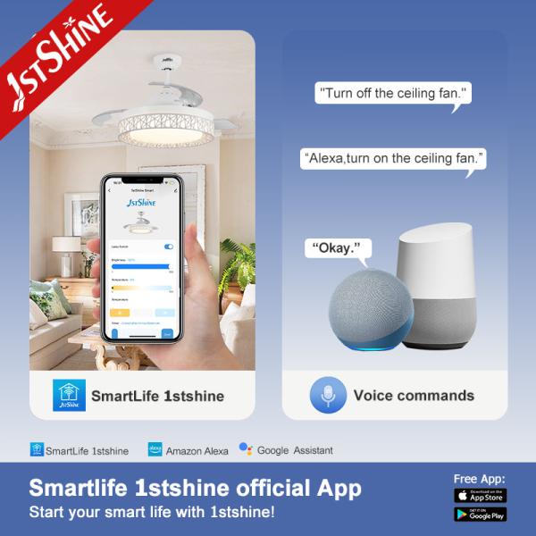 6 Speeds 42 Inch Retractable Ceiling Fan Light With Bluetooth Speaker