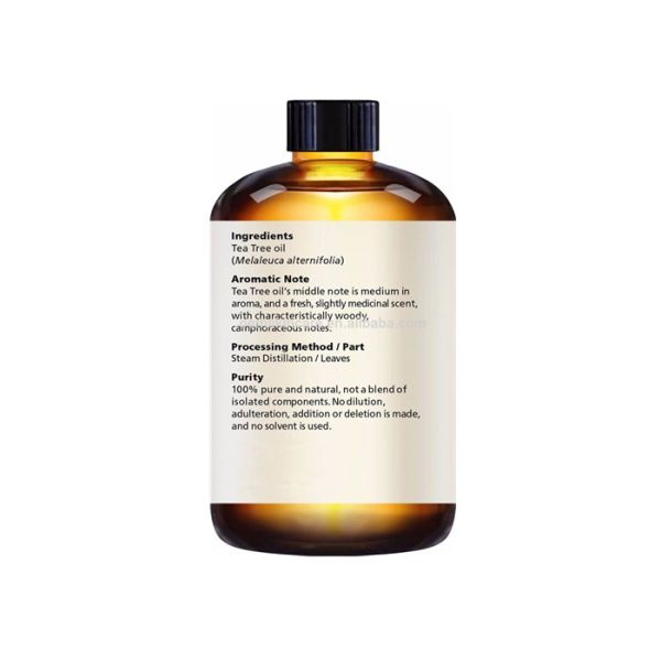 Os óleos essenciais puros orgânicos, óleo natural da árvore do chá acalmam defeitos em espaços livres da pele