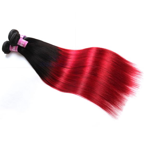 Soft 7A Ombre Brazilian Virgin Hair 1B / Red Straight Ombre Hair 3 Bundles For Adult