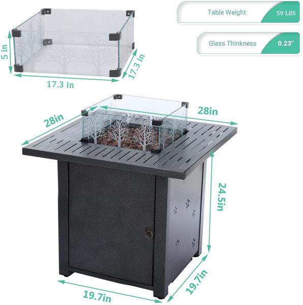 Modern 28 Inch Square Fire Pit Table Liquefied Petroleum Gas